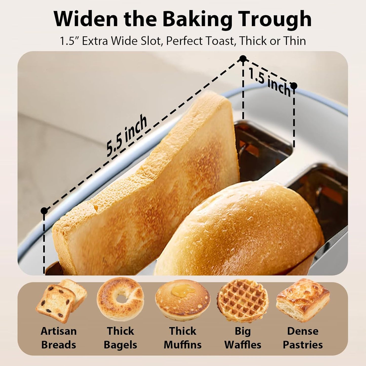 4-Slice Toaster 1.5" Extra Wide Slot Stainless Steel with High Lift Lever, 6 Presets & Bagel/Defrost/Cancel Function, Removal Crumb Tray, Under Base Cord Storage, Blue