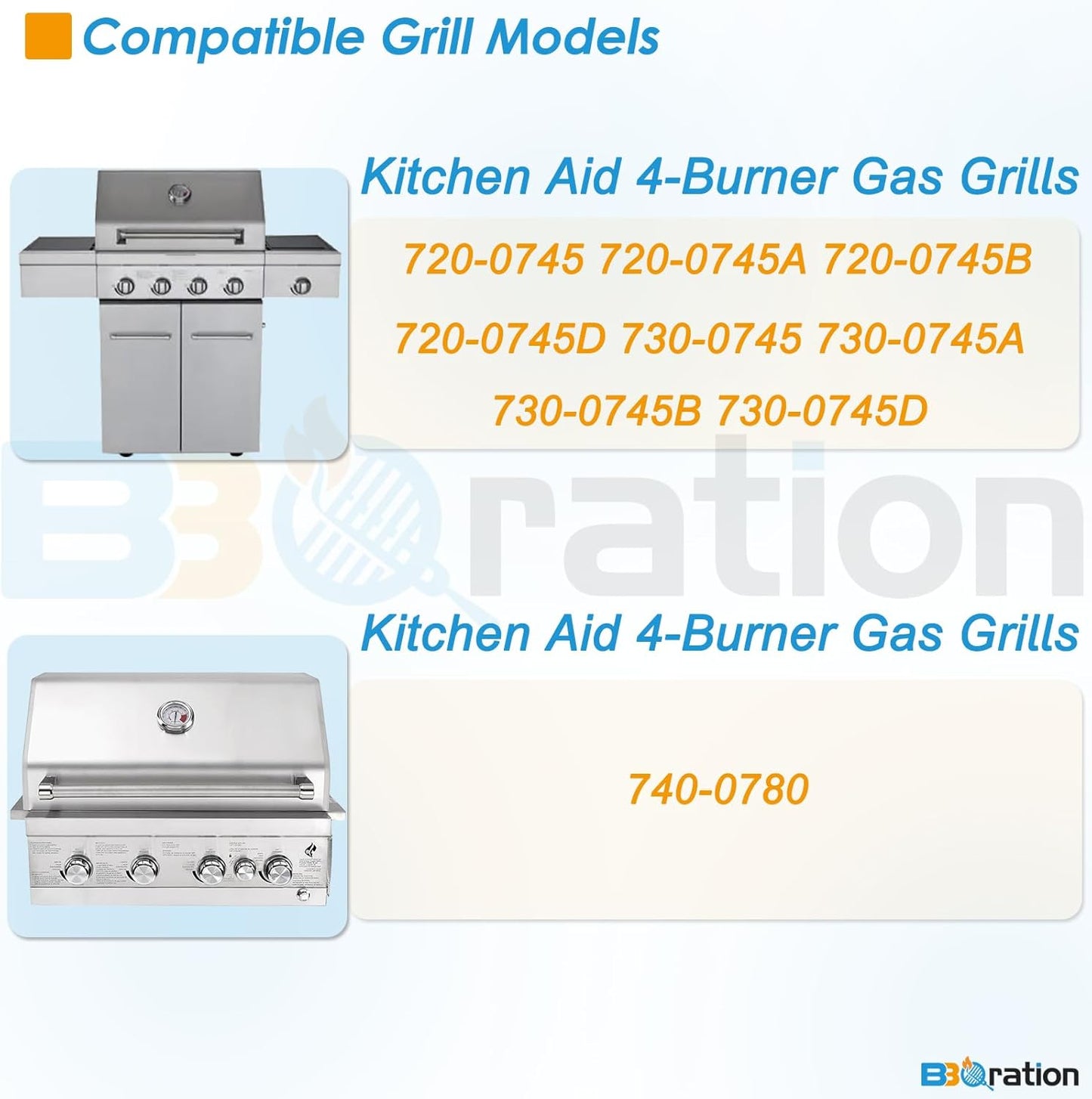 Grill Grates Replacement Parts for Kitchen Aid 720-0745B 720-0745 720-0745A 740-0780 730-0745 860-0012, Grill Grates for Kitchenaid Grill Replacement Parts, 18 7/8" x 9 7/8" Each