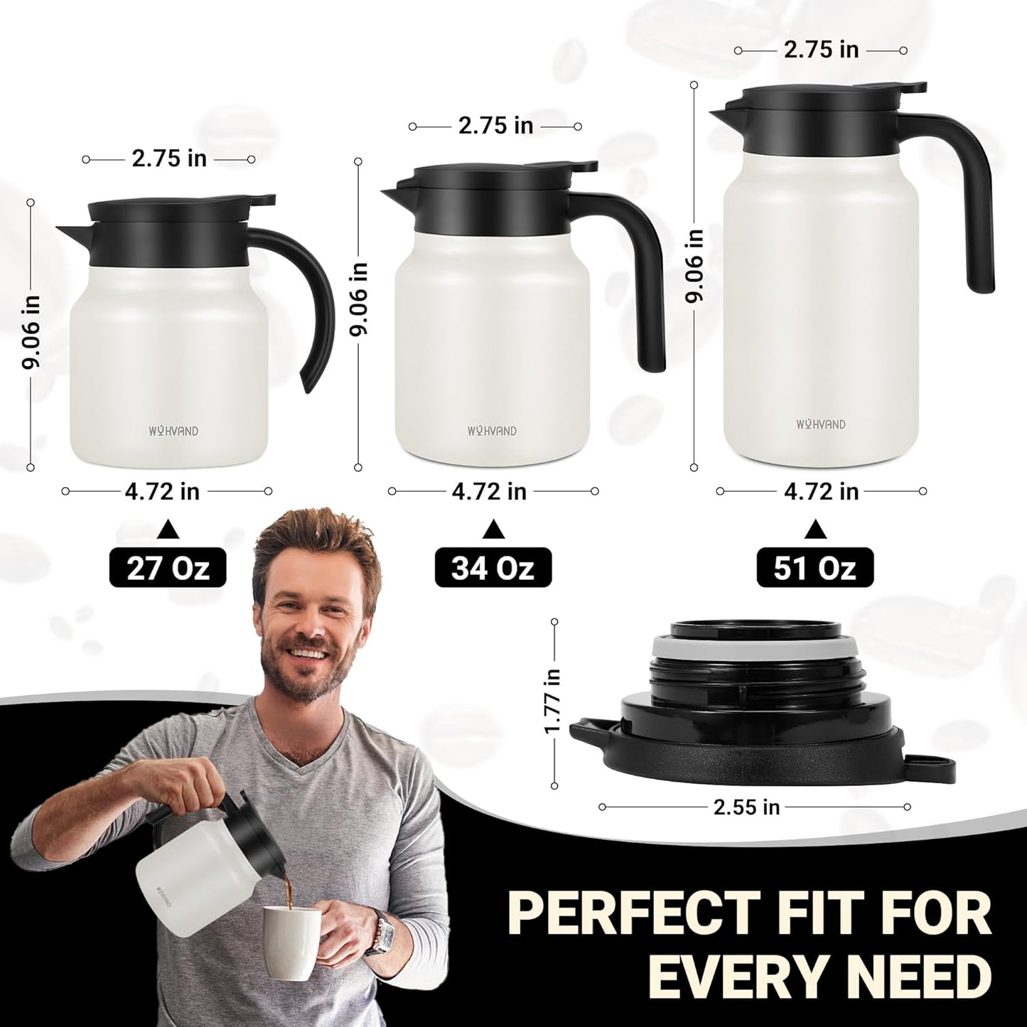 27Oz Thermal Coffee Carafes For Keeping Hot/Cold, Stainless Steel Coffee Carafe, Dustproof Insulated Water Carafe for Party/Home,Cream