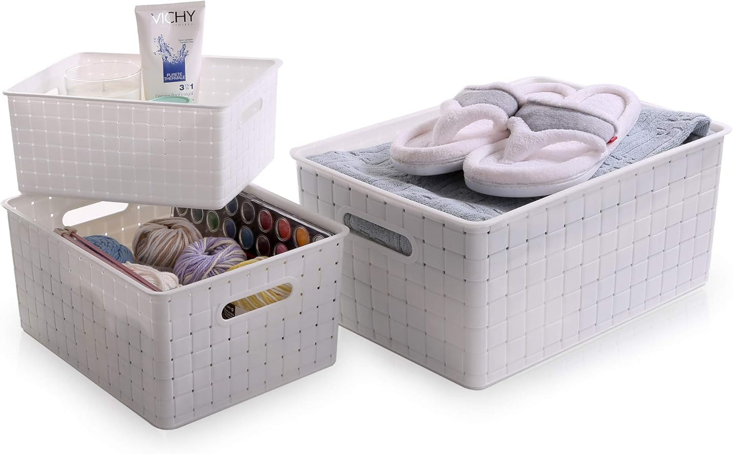 BINO Plastic Basket, Small White, 5 Pack - Rectangular Cabinet Organizer, Multi-Use Storage Basket, Drawer and Cabinet-Friendly, Portable, Durable, Space Efficiency, Stock Management