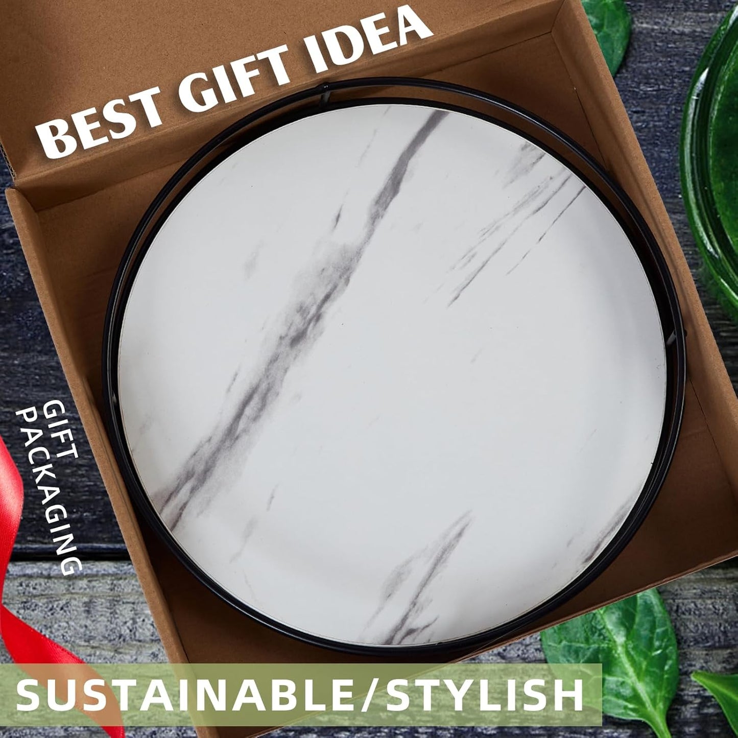 12 Inch White Wood Lazy Susan Turntable for Table, Kitchen Rustic Brown Turntable Organizer with Steel Frame, 360 Degree Decorative Lazy Susan for Countertop Cabinet or Centerpieces