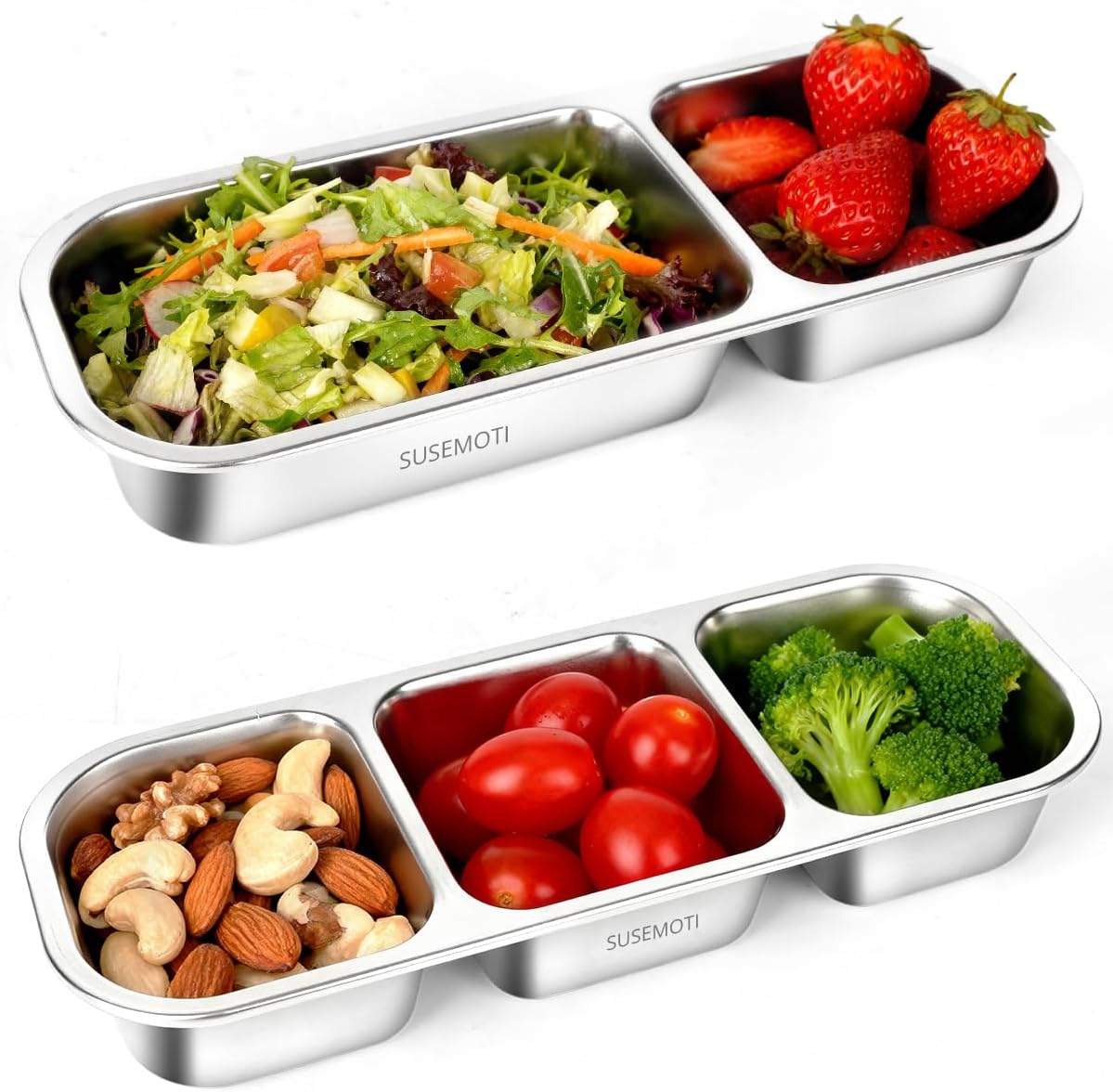 2-Pack Food-Grade Stainless Steel Snack Containers, Multi-Compartment & Leakproof, Ideal for Families & Travel, Stackable, Kid & Adult Bento Storage (2 Pack)