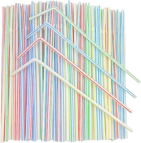 [Honest ECO ] 9.45inch Flexible Plastic Straws Extra Long Bendy Straws Prefer for Tall Glassees/Water Tumbler/Bottled Drinks/All Hot or Cold Low Viscosity Drinks (Stripe)