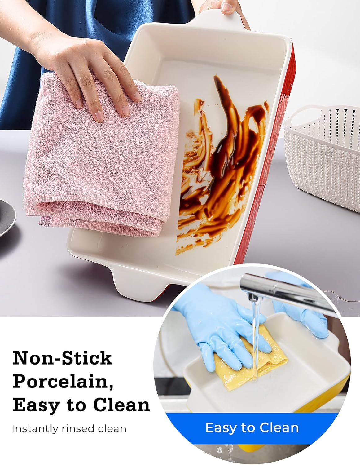 3Pack Ceramic Baking Dish for Oven Large Casserole Baking Dish with Handles Packaging Upgrade Nonstick Ceramic Bakeware for Cooking, Cakes, Lasagna & Gift, Red