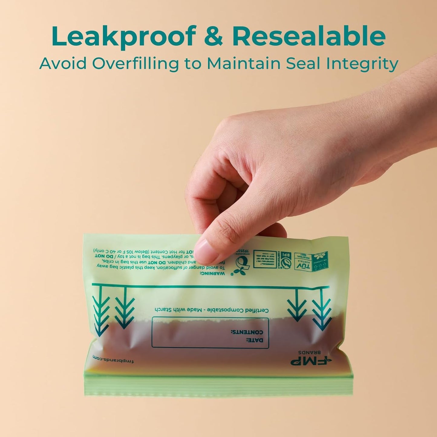 Fit Meal Prep 50 Pack 100% Compostable Snack Bags, 6.5 x 4.1" Resealable Food Storage Bags Snack Size, Plant-Based Freezer Bags for Food, ASTM D6400, US BPI & EU OK Compost Certified