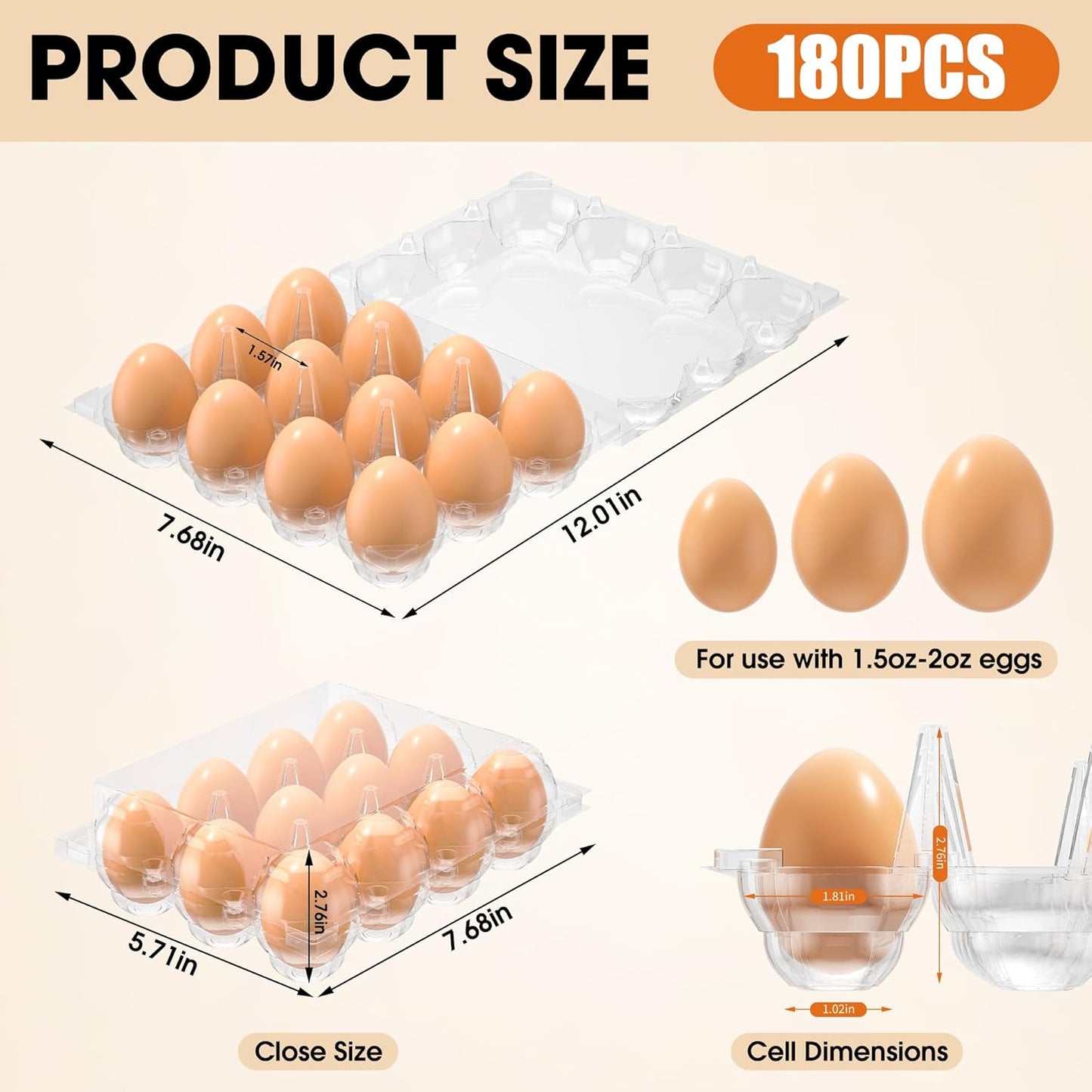180 Pack Egg Cartons Cheap Bulk, 12 Count Clear Empty Egg Cartons for Fresh Chicken Eggs, 3x4 Grids Reusable Egg Holder Trays for Refrigerator Use, Chicken Farming, Family Storage and Market Purpose