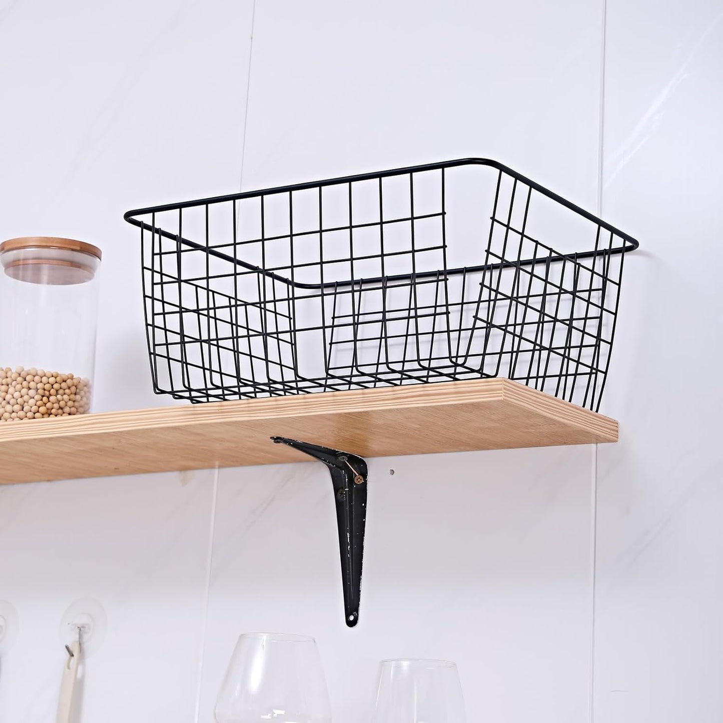 14" Upright Freezer Storage Baskets, Black Wire Storage Bins Large Bakset for Freezer, Pantry, Bathroom Organizing, Set of 2