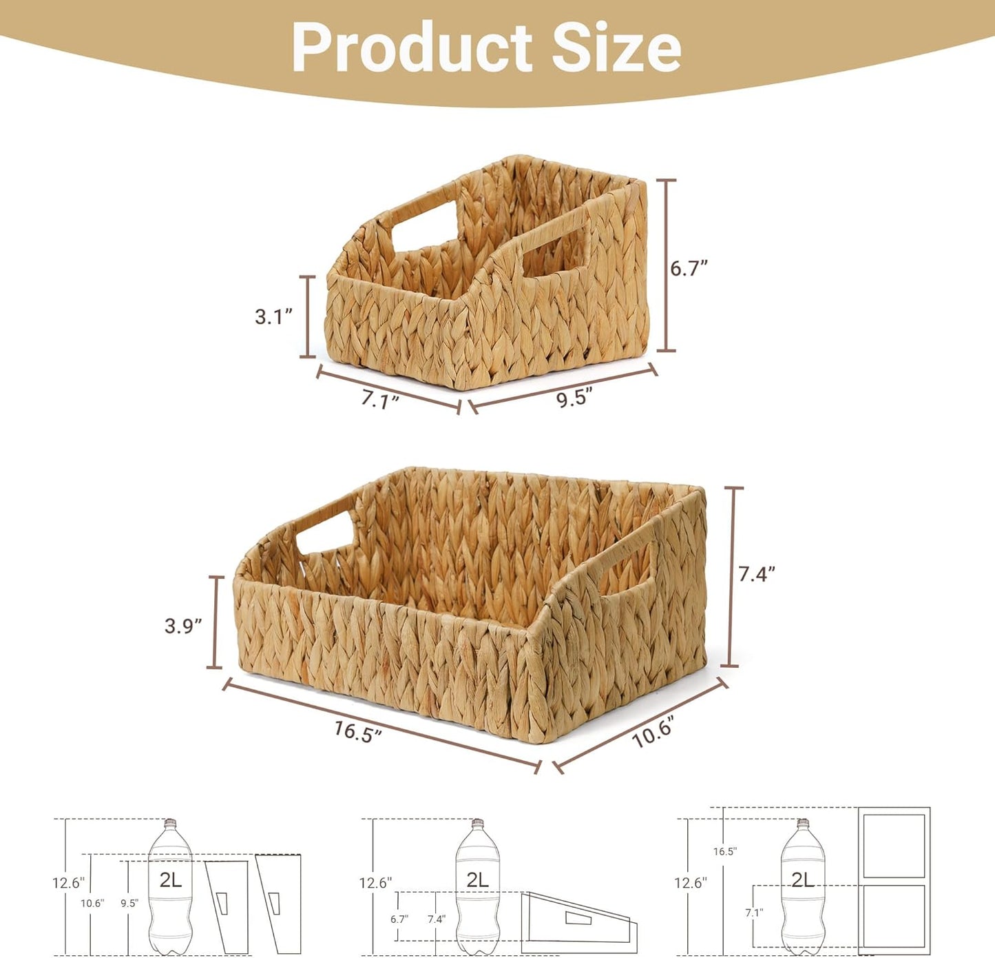 Wicker Baskets for Organizing,Pantry Baskets with Built-in Handles, Handwoven Wicker Storage Basket, Water Hyacinth Storage Bins for Shelves, 3 Pack, Natural 2 Set