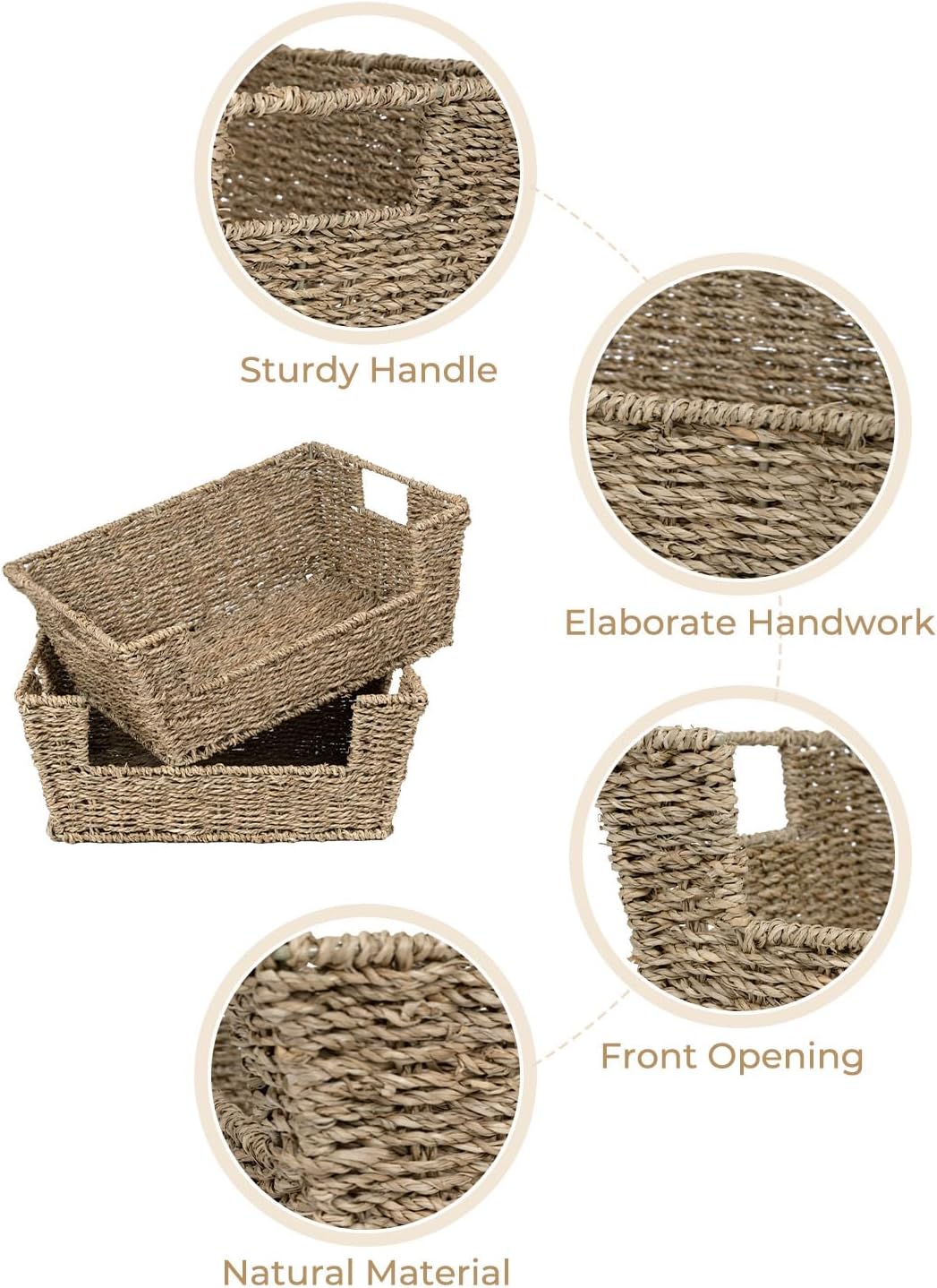 StorageWorks Wicker Storage Basket for Pantry Organizers and Storage, Stackable Seagrass Pantry Baskets for Shelves, 2-Pack