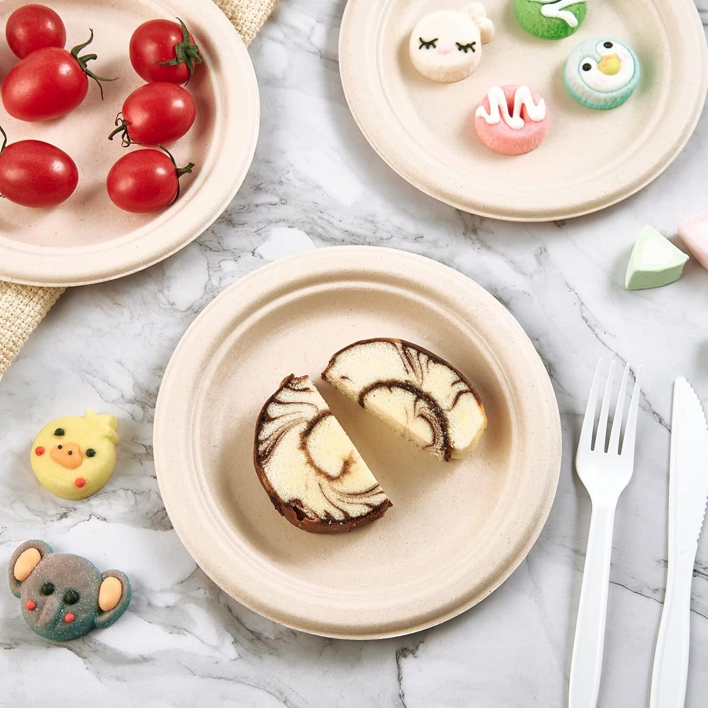 Vplus 350 Pack Paper Plates 7 inch 100% Compostable, Heavy-Duty Disposable Paper Plates Bagasse Natural Biodegradable Eco-Friendly Sugarcane