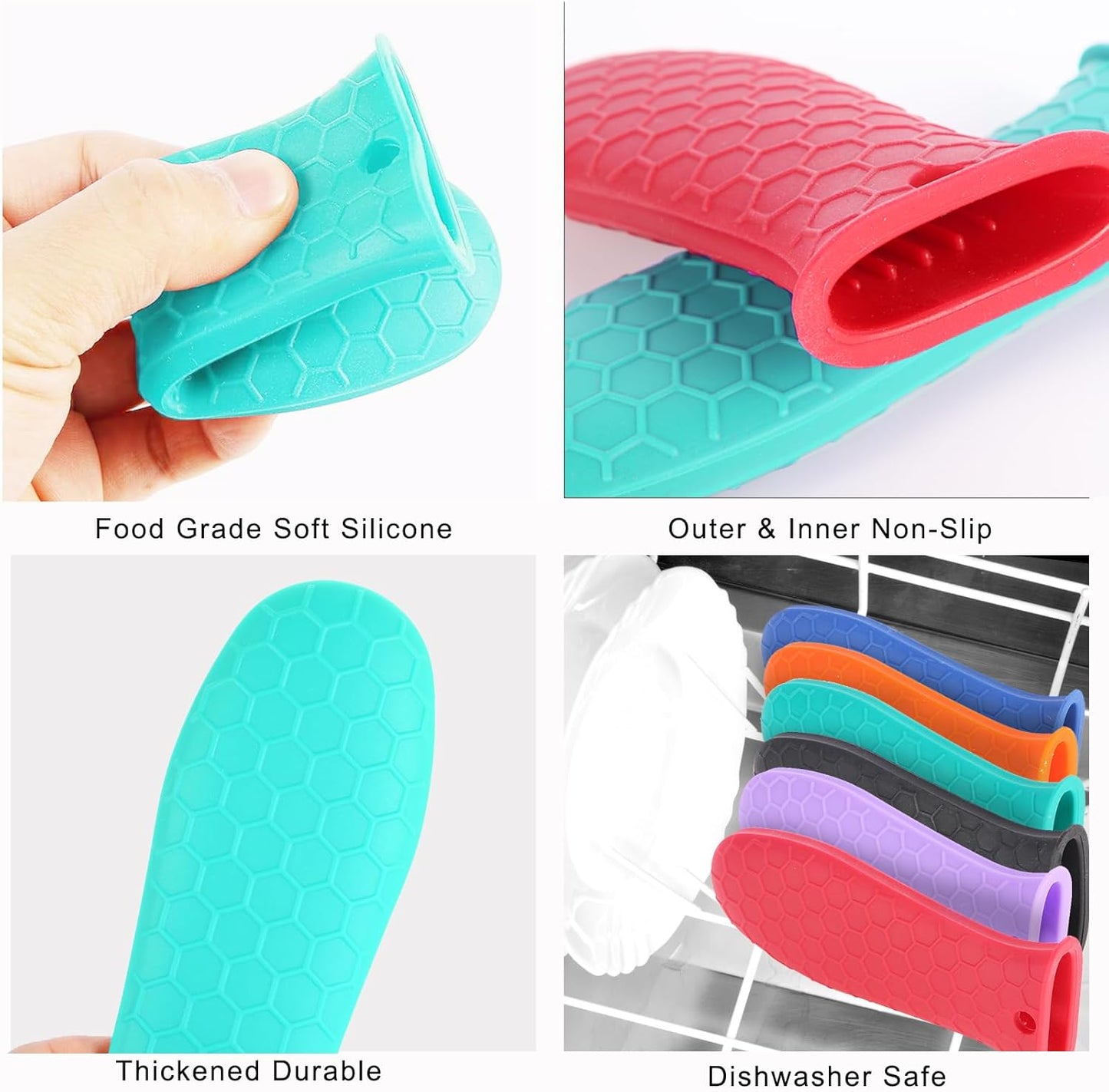 4 Pcs Non-Slip Silicone Hot Handle Holder & Assist Grips, Potholder for Cast Iron Skillets, Heat Resistant Handle Cover Sleeve for Frying Pans, Casserole, Cookware Handles, Lake Blue