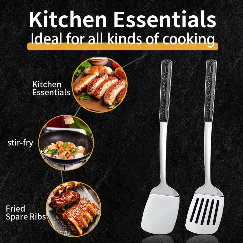 14.4-in 2 Pack metal spatula set, kitchen utensils, cooking utensils,Turner, Slotted Kitchen Spatulas Stainless Steel, Cooking Utensils, Ideal Cookware for Fish, Eggs, Pancakes