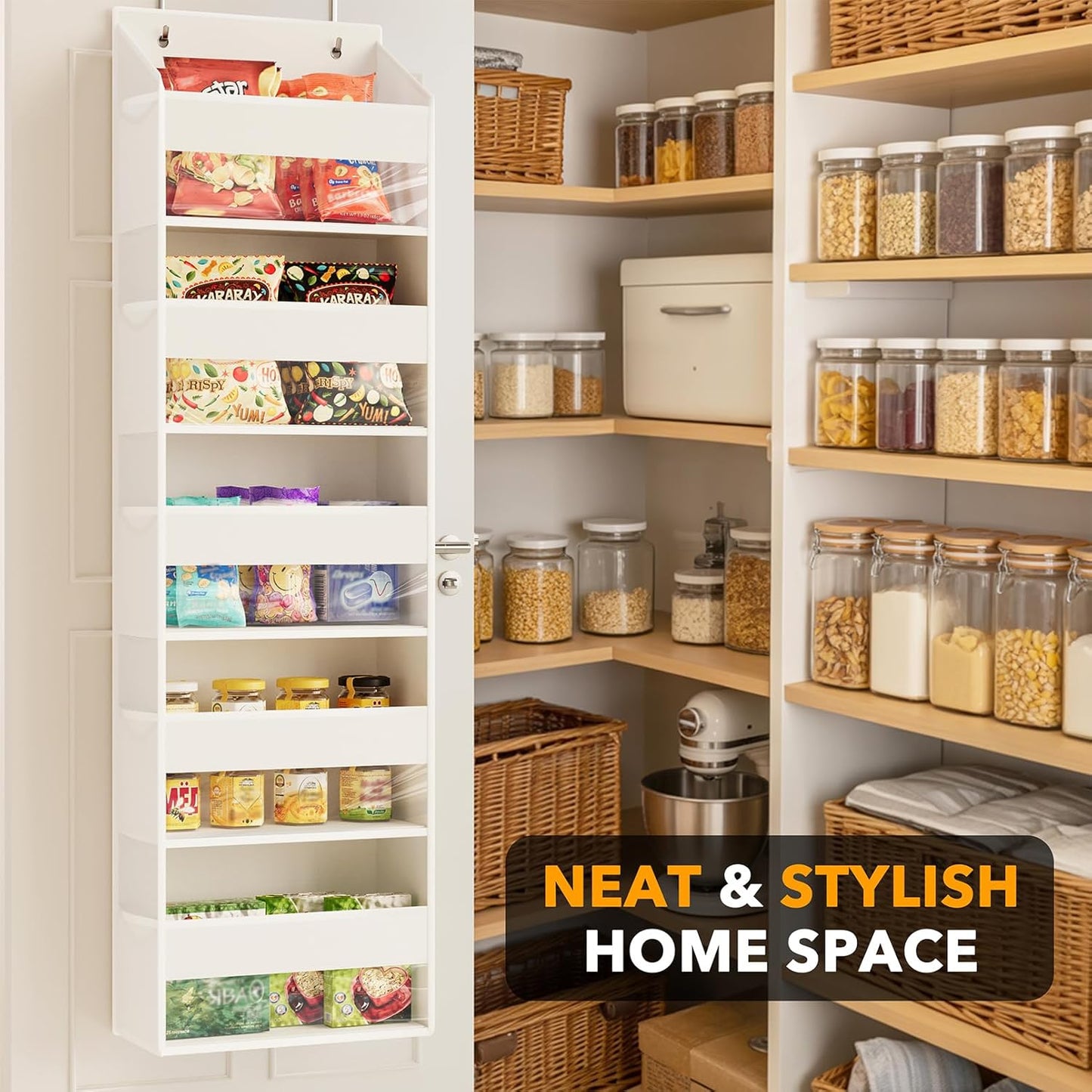 SpaceAid 1 Pack Over The Door Organizer with 5 Large Pockets and 10 Mesh Side Pockets, 5 Layers Door Organizer Hanging with Clear Window for Bedroom, Bathroom, Pantry and Nursery, White