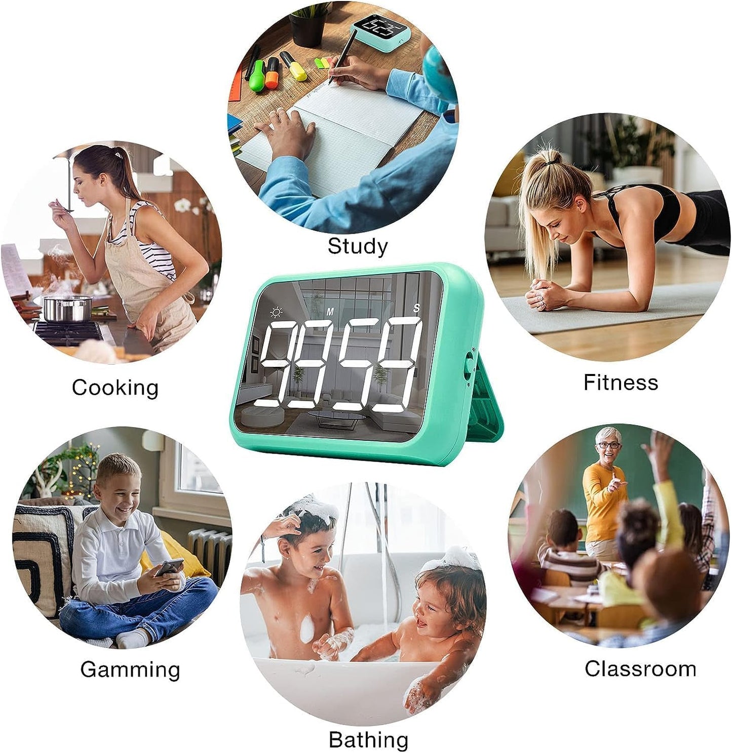 4-inch Timers for Kids, Large Magnetic Digital Kitchen timers with Constant Bright Function for Classroom, Silent Timer for Students and Teachers (1, Green)