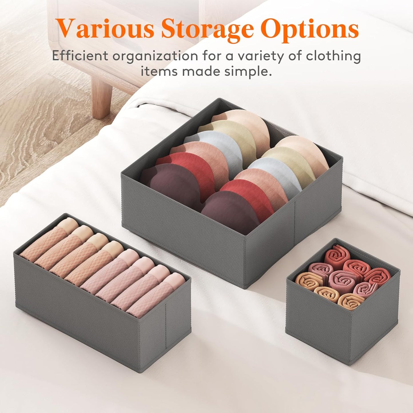 Lifewit Drawer Organizer Clothes for Closet 32 Pack, 3 Sizes Underwear Wardrobe Drawer Dividers, Fabric Foldable Dresser Storage Organizer Bins for Sock/Bra/Lingerie/Undies, Gray