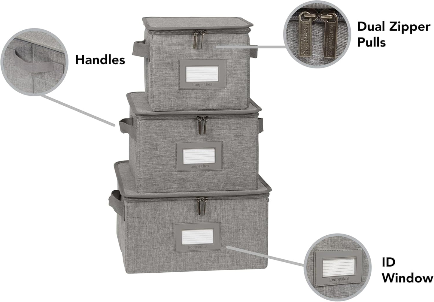 Covermates Keepsakes Dish Storage Box - Stackable, Reinforced Handles, China Storage, Grey Heather