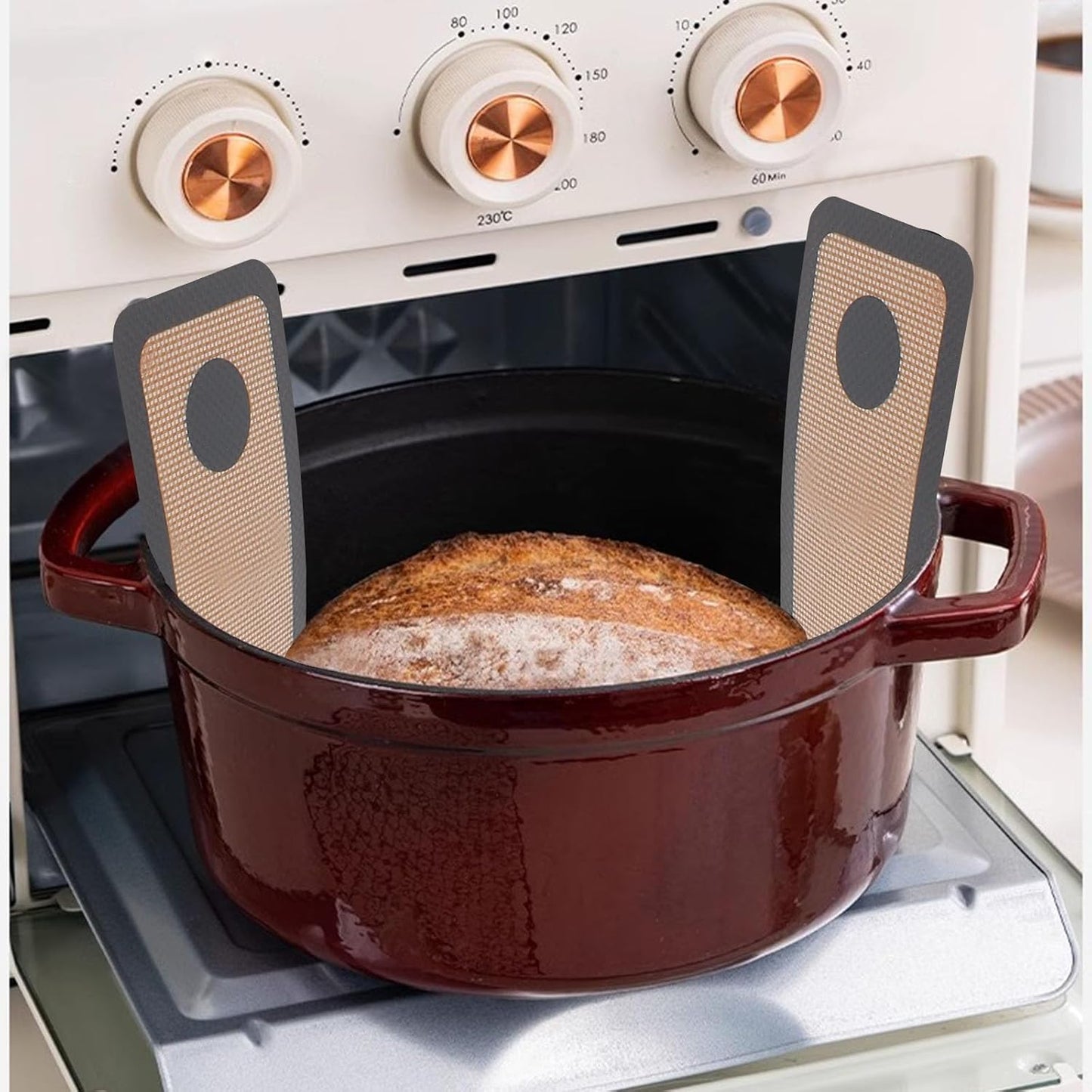 3 PCS Silicone Baking Mat Set, Silicone Bread Sling for Dutch Oven, Reusable Sourdough Bread Baking Supplies, Non-Stick and Easy Clean, with Long Handles