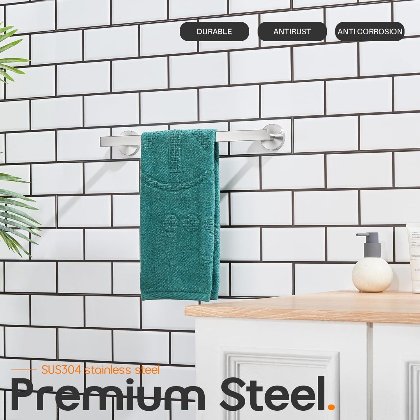 16 Inch Bathroom Towel Bar Bath Towel Rack Kitchen Towel Holder Towel Hanger Wall Mounted SUS304 Stainless Steel 2 Pack Brushed Nickel AN4001BR-L16-P2