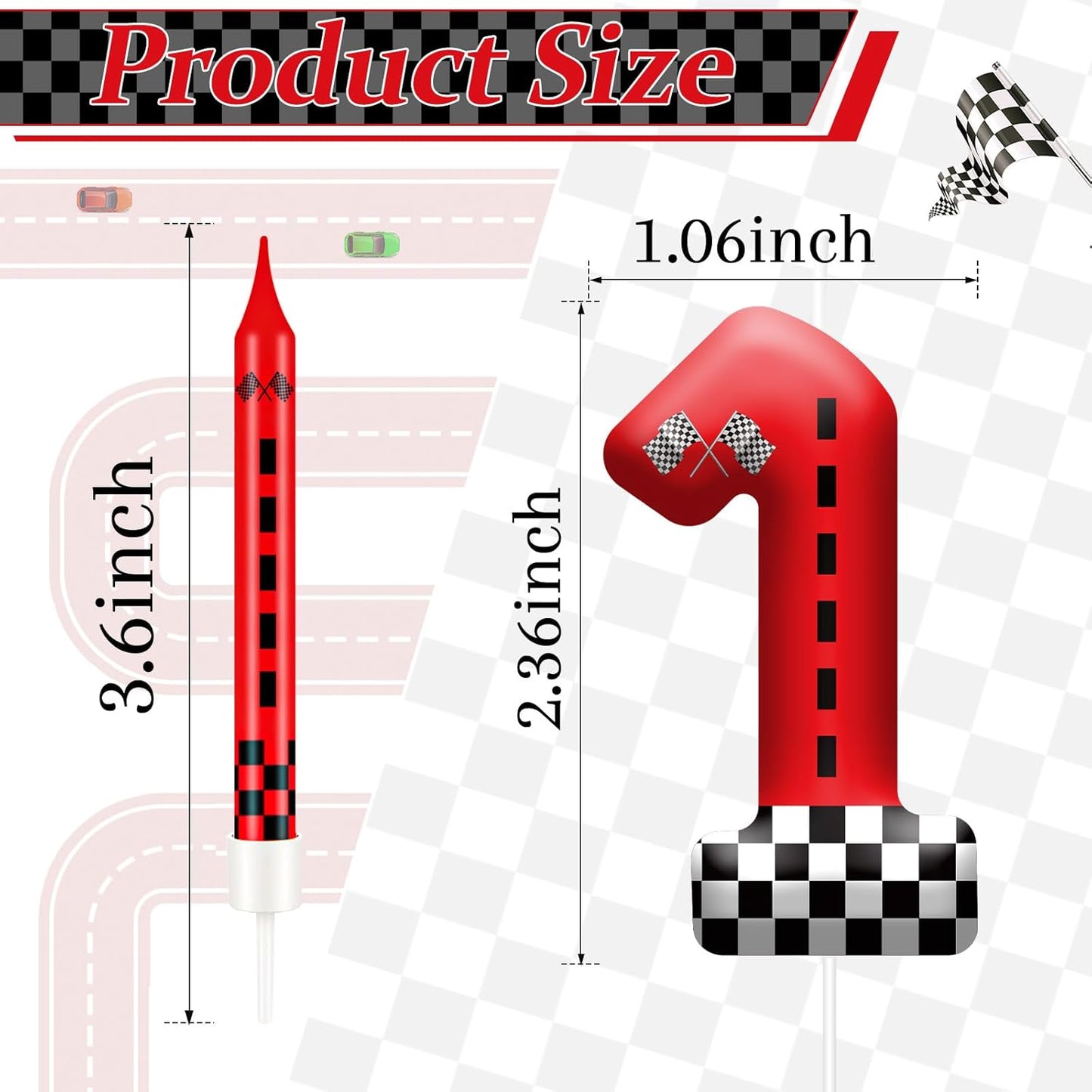 13PCS Racing Car Theme Birthday Candle Set with Checkered Flag Design - Durable Cake Topper for Race Car Party Decorations, Kids Birthday Supplies - Number 1 Candle for Racing-Themed Celebrations