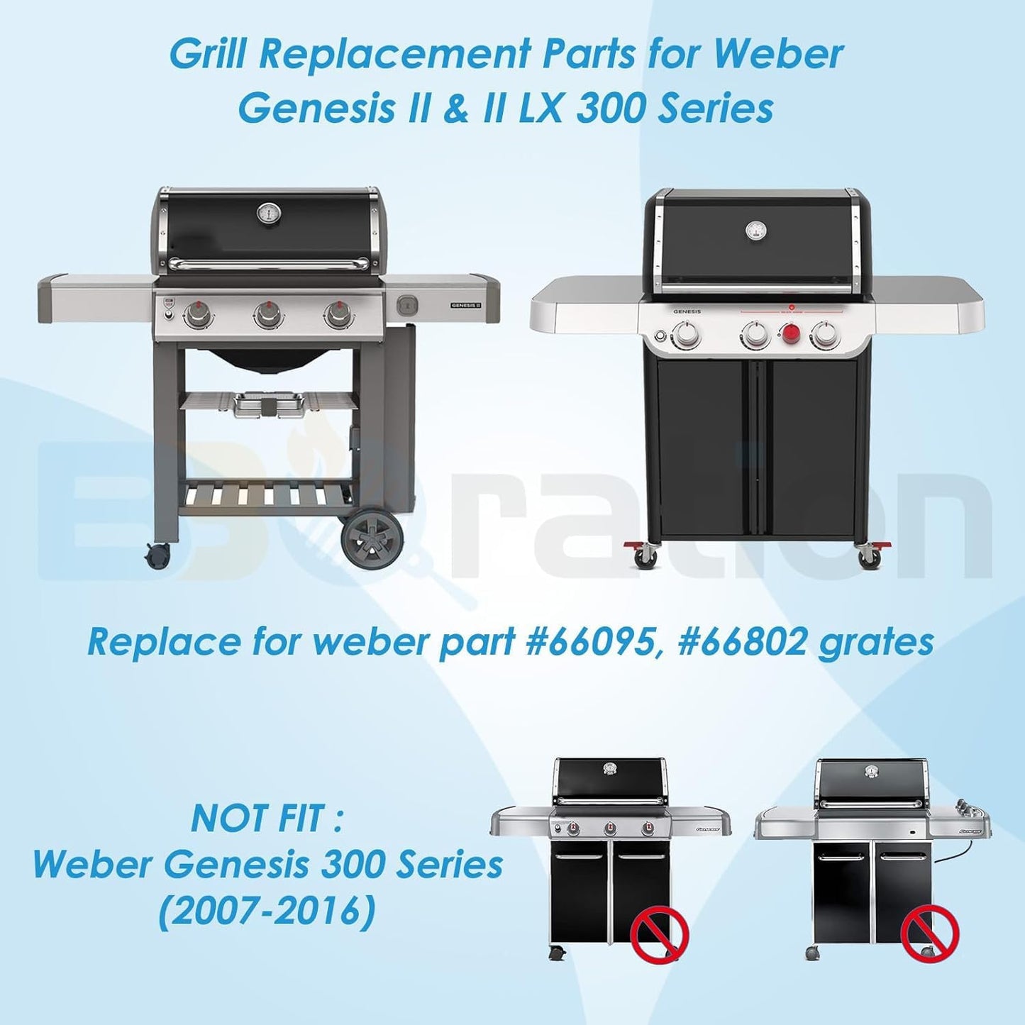 66802 18.75" Grill Grates for Weber GS4 Genesis II 300 Genesis II LX 300 Series, for Weber Genesis 2 Grill Parts for Genesis ii E-310 ii E-315 Grill Grates Replacement Parts for Weber 66095