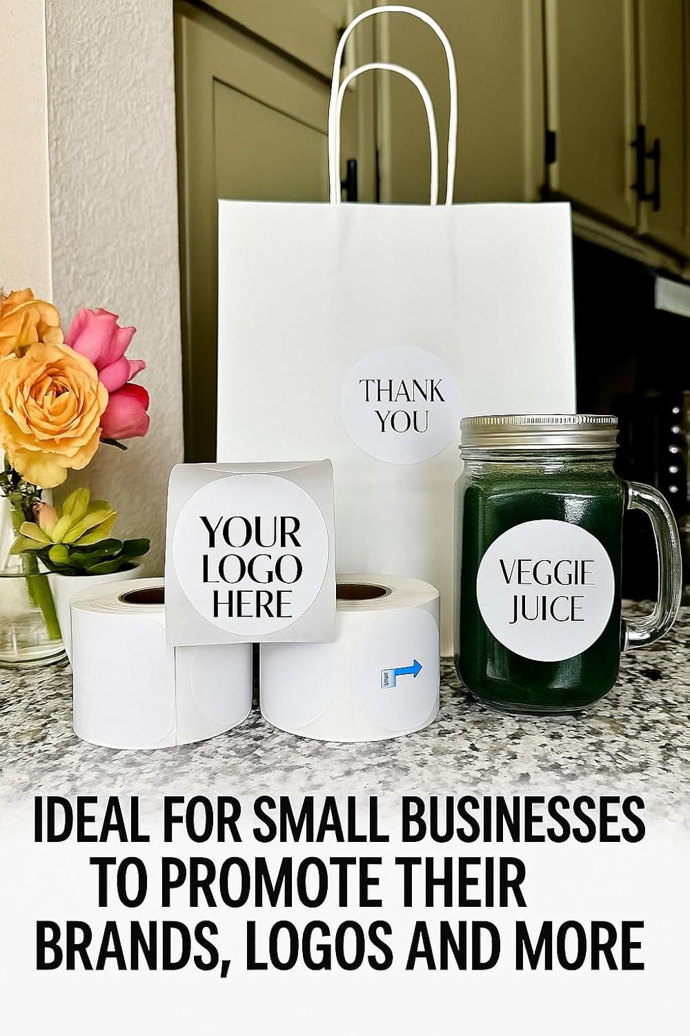 2.5 inch Round Thermal Labels – White-Direct Thermal Sticker Rolls for Small Business, Packaging, Compatible with Mumbyn, Nelko, Rollo, Zebra| 1" Core | Self-Adhesive | 1 Roll 500 Labels