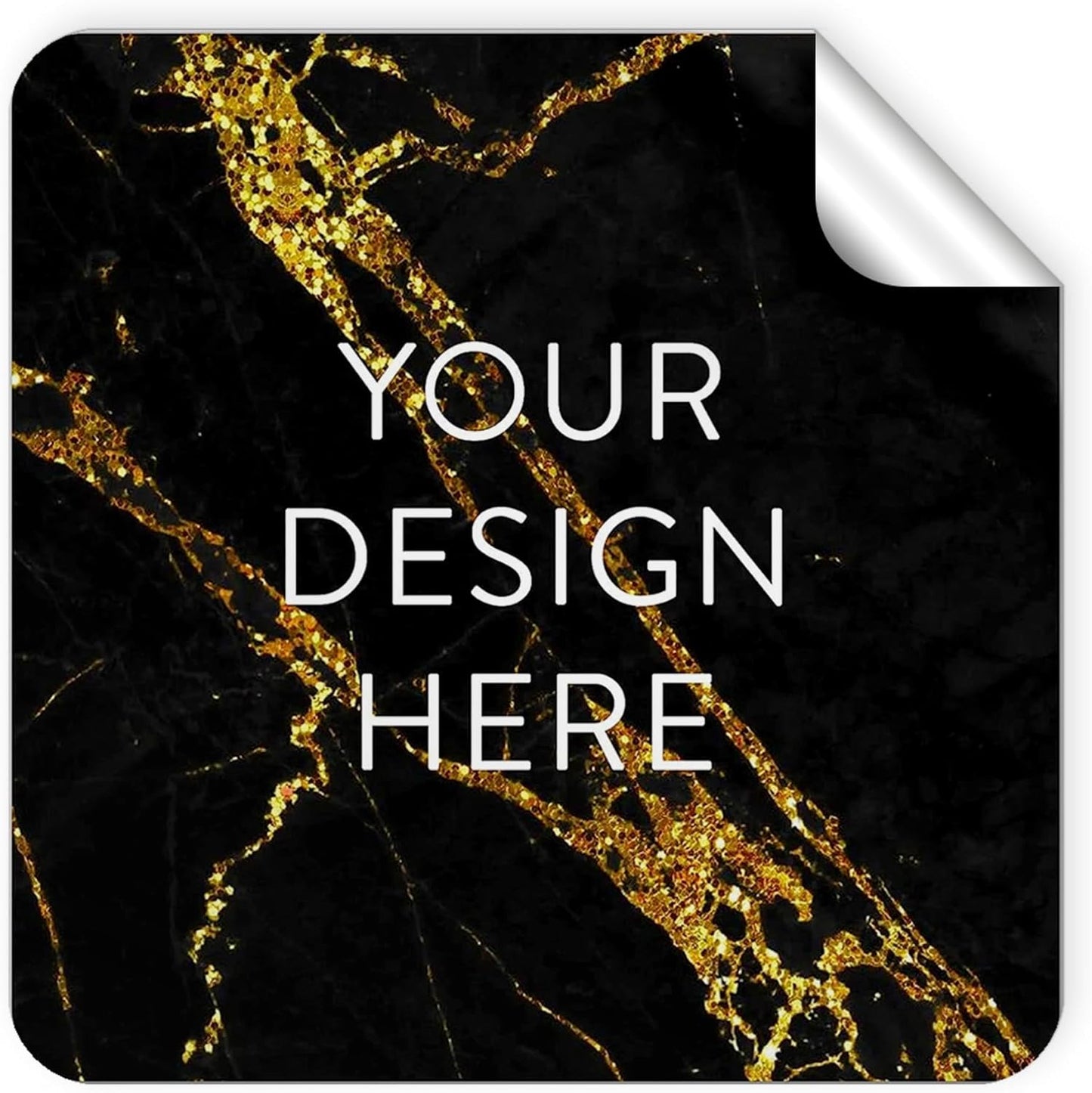 100 Custom Vinyl Stickers - Upload Your own Image, Text, Design, Logo - Personalized Logo Labels for Handmade, Packaging, Bottle, Jars, Candle, Brand Stickers (Black Gold Marble, 1.5x1.5 Square)