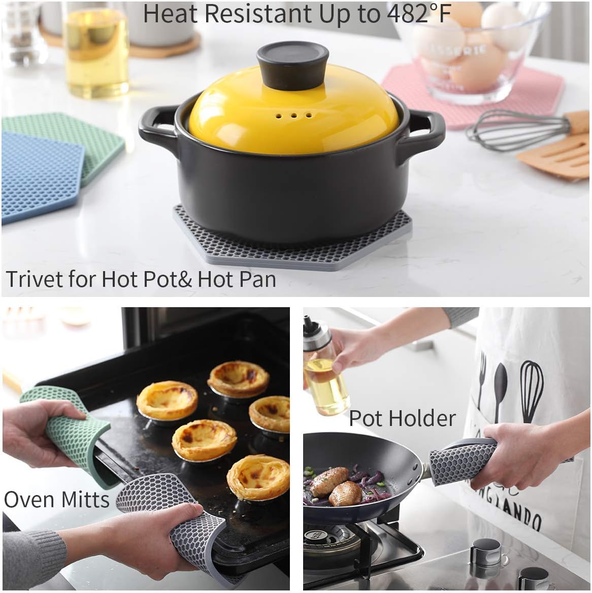 4 Packed Colorful Silicone Trivet Mats - DIY Different Size Dish Drying Mat, Hot Pot Holder for Pots & Pans, Non-Slip & Heat Resistant Kitchen Hot Pads for Countertops & Table, Assorted 4 Colors