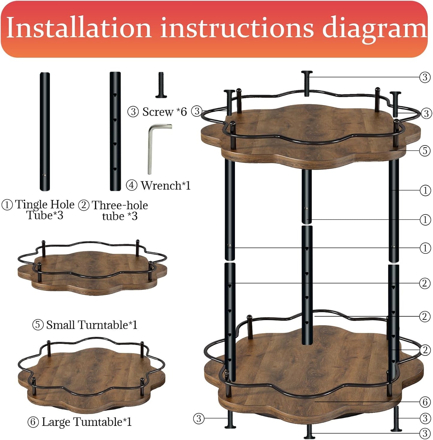2 Tier Lazy Susan Organizer,2-Tier Spinning Spice Rack with Stable Carousel Base & 4 Height Settings for Cupboard Kitchen Countertop Dining Table Cupboard (Two-Ply(Petal Shape))