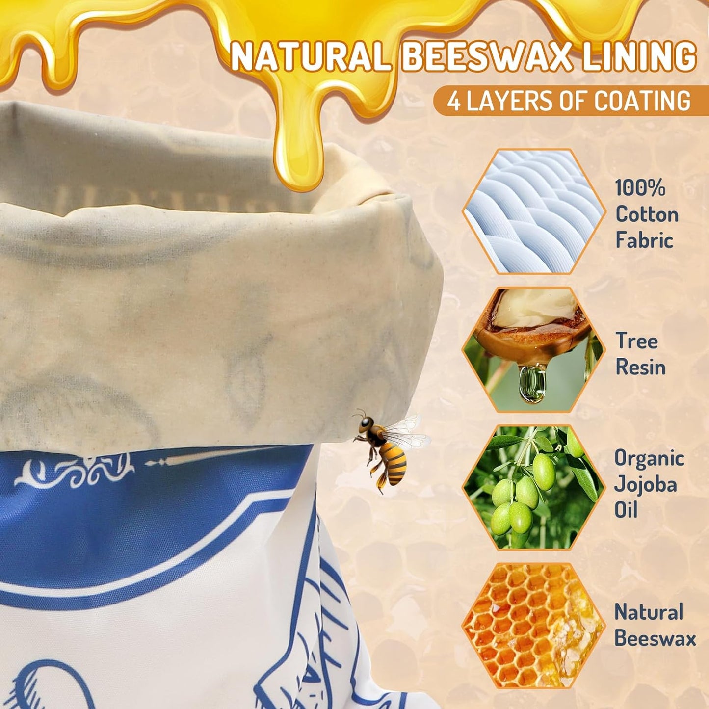 2-Pack Beeswax Bread Bags for Homemade Bread，Reusable Sourdough Storage Bags with Premium Beeswax Coating for Loafs Baguette Fresh Keeping,Great Baking Essentials and Gifts for Families & Friends.
