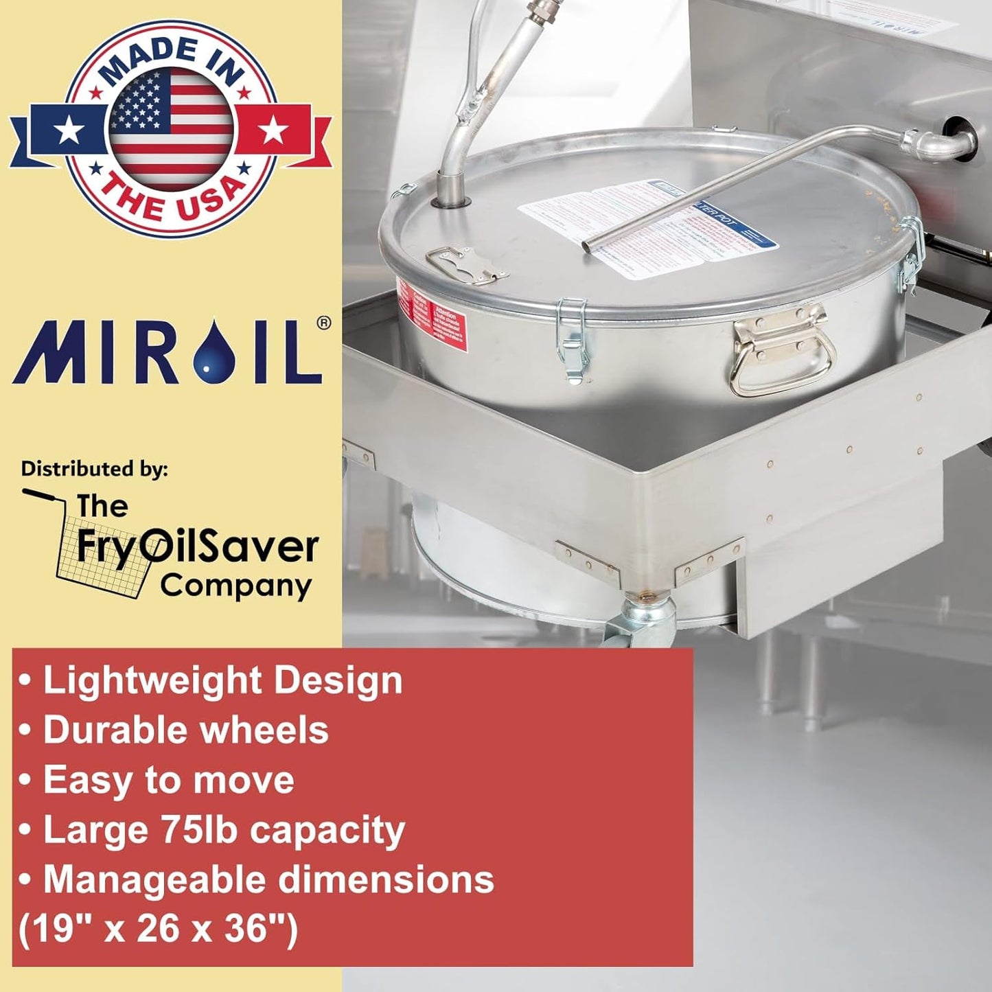 MirOil BD 707 Electric Oil Filter Machine & Discard Trolley, Portable Oil Filter Machine for 75lb Fryer Grease, Filtration System for Deep Fryers for Restaurants, Food Service, Food Trucks & Caterings