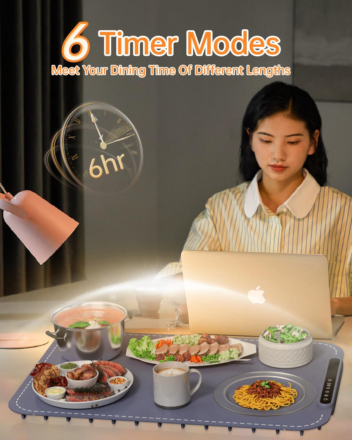 Food Warming Mat, Electric Warming Tray, Fast Full Surface Heating Mat with 6 Level Adjustable Temperature and 6 Hours Timer, Silicone Food Warmers for Gatherings,Parties,Everyday Use