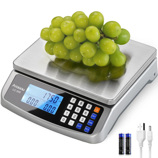 110lb Food Scale, Commercial Kitchen Scale with Price Computing, Plug-in Usable, 0.05oz/1g, 304 Stainless Steel, for Cooking, Vegetables, Farm, Industry, Counting. LC300