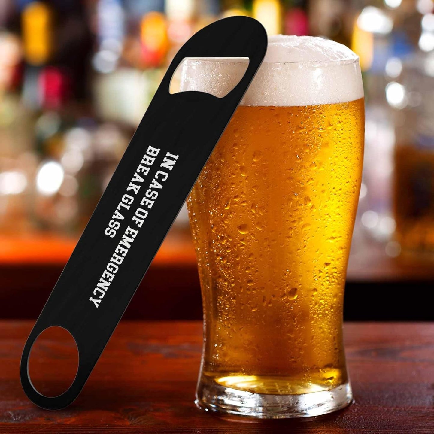 Funny Saying Quotes Stainless Steel Bottle Opener In Case of Emergency Break Glass Flat Beer Bottle Opener Keychain for Home Kitchen Bar Restaurant Party Birthday Gift