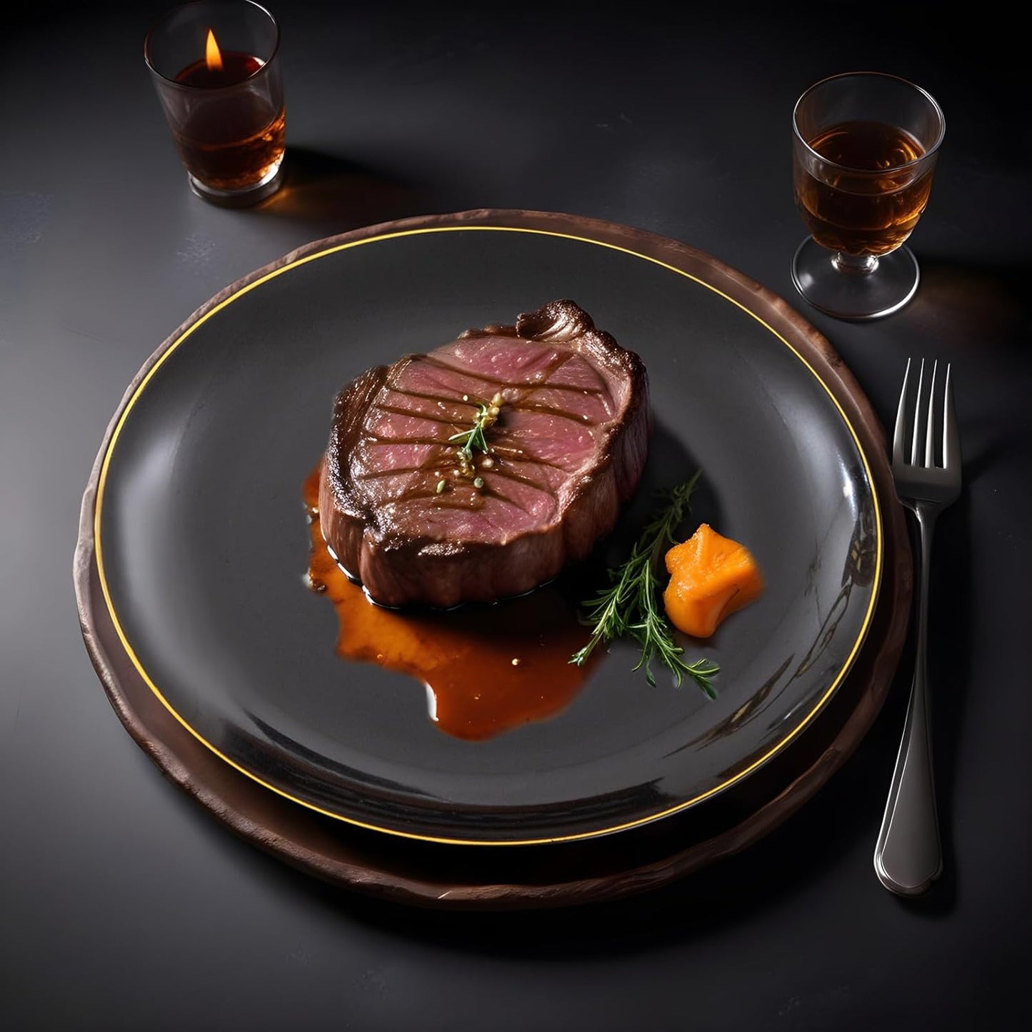 KIRE 100PCS Black and Gold Plates - Black Plastic Plates Disposable with Gold Rim for Party/Wedding/Graduation Include 50Pcs 10.25inch for Dinner and 50Pcs 7.5inch for Dessert/Salad