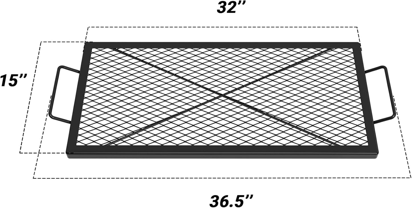 onlyfire Barbecue Rectangle X-Marks Fire Pit Cooking Grate, Heavy Duty Steel Campfire BBQ Grill Grid with Handle Grill Grate for Outdoor, 32-Inch