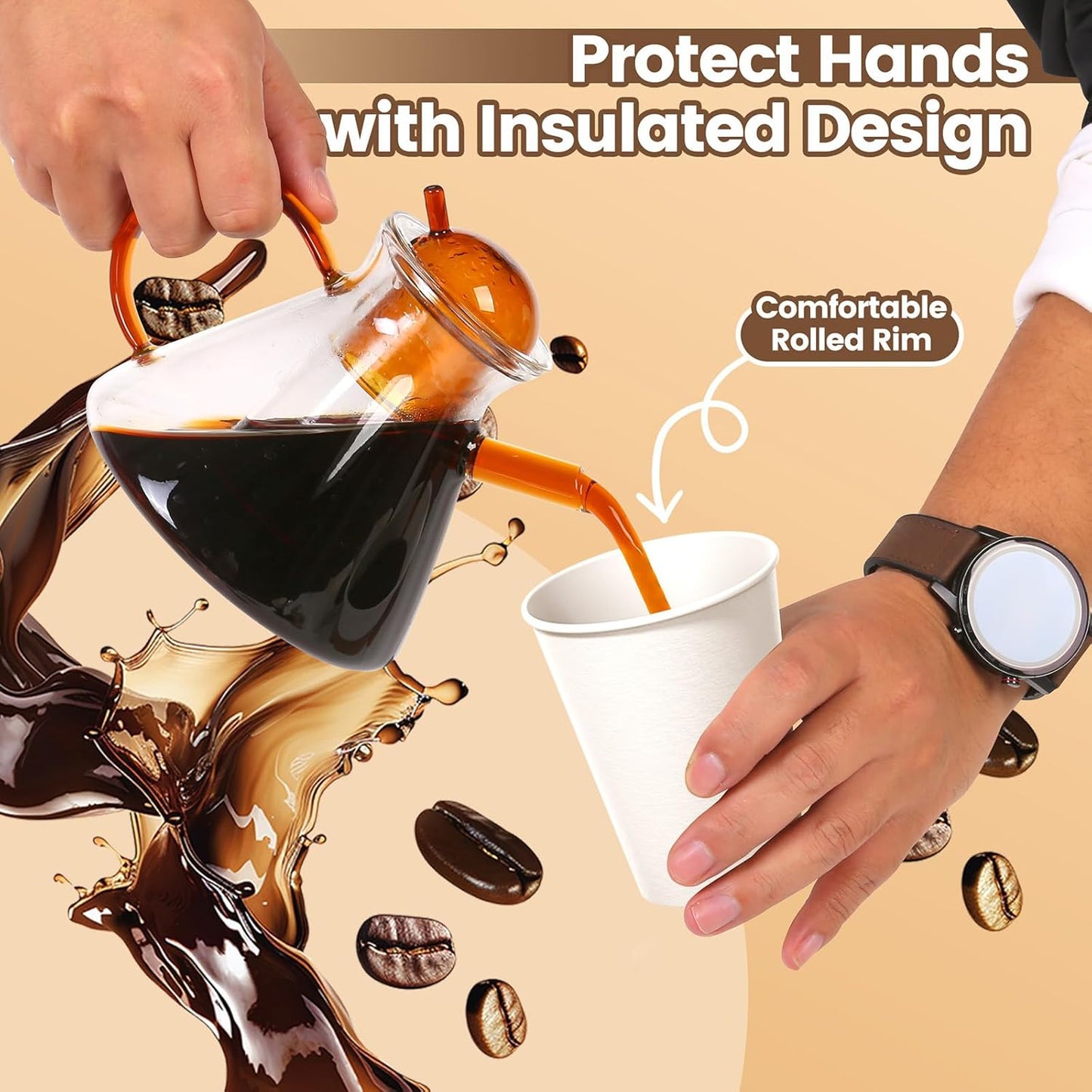 Paper Cups 8 oz 500 Count Bulk - Disposable Coffee Cups 8 oz Hot Cups, Leak Proof & Food Safe (For Office, Travel)