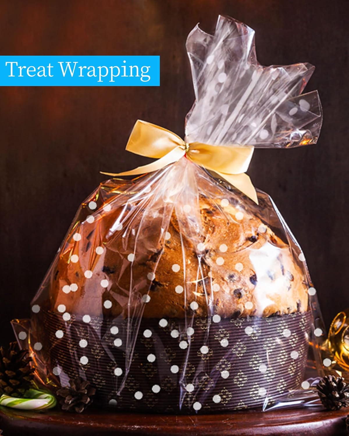 JOYIT 100' Long X 35” Wide Clear Cellophane Wrap Roll with White Dots - 3 Mil Thicker Cellophane Roll, Clear Wrapping Paper for Gift Baskets Wrap (35" Folds into 17.5")