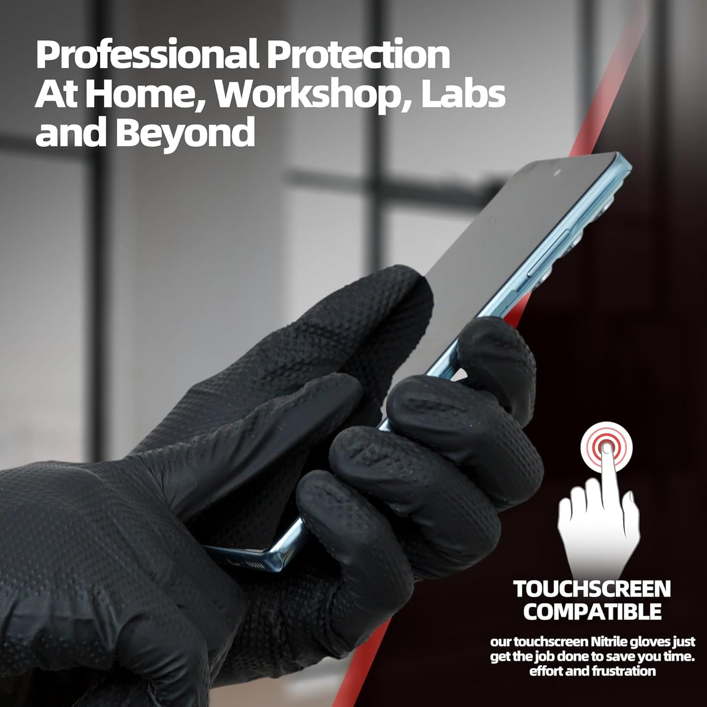 Jointown Basic Heavy Duty Nitrile Gloves, Mechanic Gloves 8 Mil Nitrile Disposable, with Raised Diamond Texture, Case of 100, Black, Large