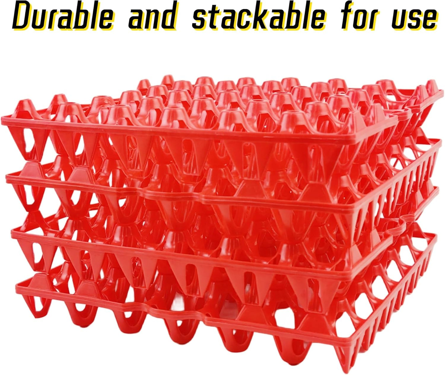 4-Pack Plastic Egg Tray Egg Crates 30-Egg Flats for Home Chicken Farmers, Stackable Egg Cartons Hold Multiple Eggs, Great for Storing, Sorting, and Shipping Eggs, Durable and Reusable (Red)