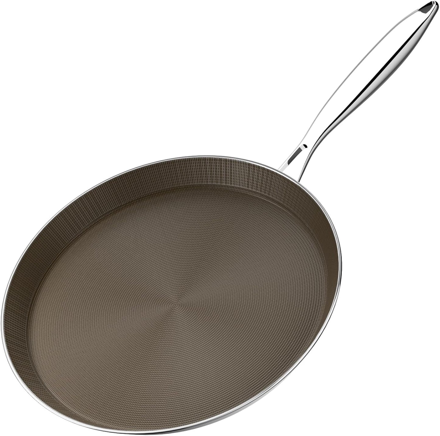 11 Inch Stainless Steel Crepe Pan - Titanium Ceramic Nonstick Crepe Pan, Stainless Steel Pancake Pan, Non Stick Flat Skillet Tawa Dosa Tortilla Griddle Pan, Induction Compatible, PFOA&PFAS Free