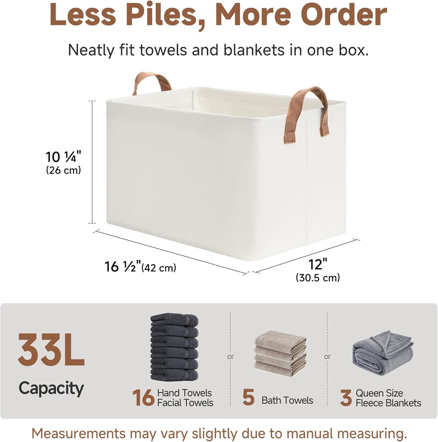 StorageWorks Storage Bins, Fabric Storage Bins for Shelves, Large Storage Baskets with Metal Frame, Closet Baskets and Bins with Handles, Beige, 2-Pack