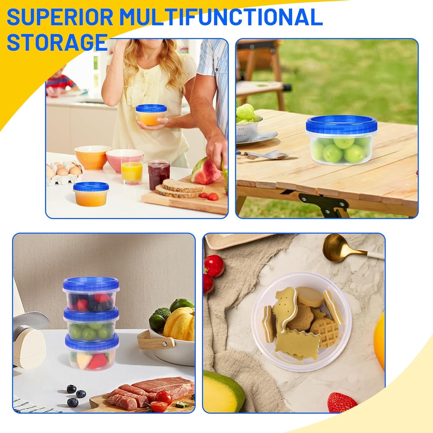 12 Pack Freezer Containers with Screw On Lids, 8 Oz Stackable Reusable Plastic Storage Container, Airtight Plastic Food Storage Containers with Twist Top Lids for Food Soup Jello Sauce