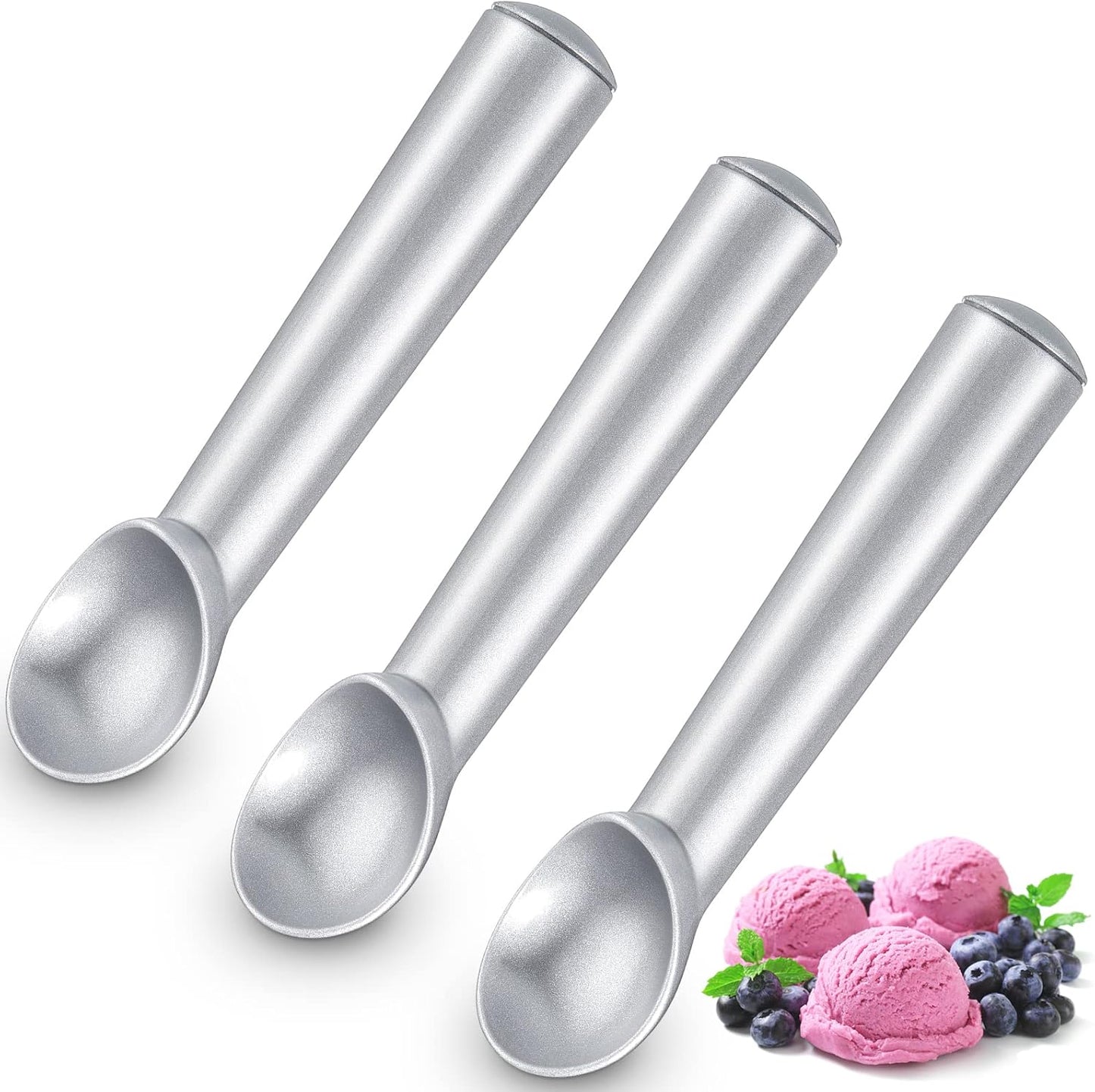Suclain 3 Pieces Ice Cream Scoop 7 Inches Nonstick Anti Freeze Ice Cream Scooper with Comfort Handle Aluminum Alloy Design Professional Ice Cream Scoop Easy Clean for Gelato Cookie Sorbet (Silver)