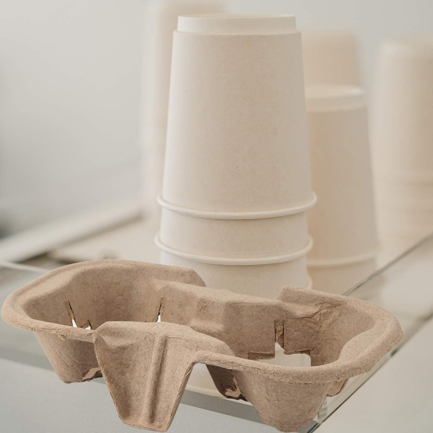 2 Cup Pulp Fiber Drink Carrier, 100 Pack Biodegradable Disposable Take-Out Cup Carriers Holders for Coffee, Hot Cold Drinks, Beverages Transportation, Food Delivery Service 8.6x 4.3x1.7 inch