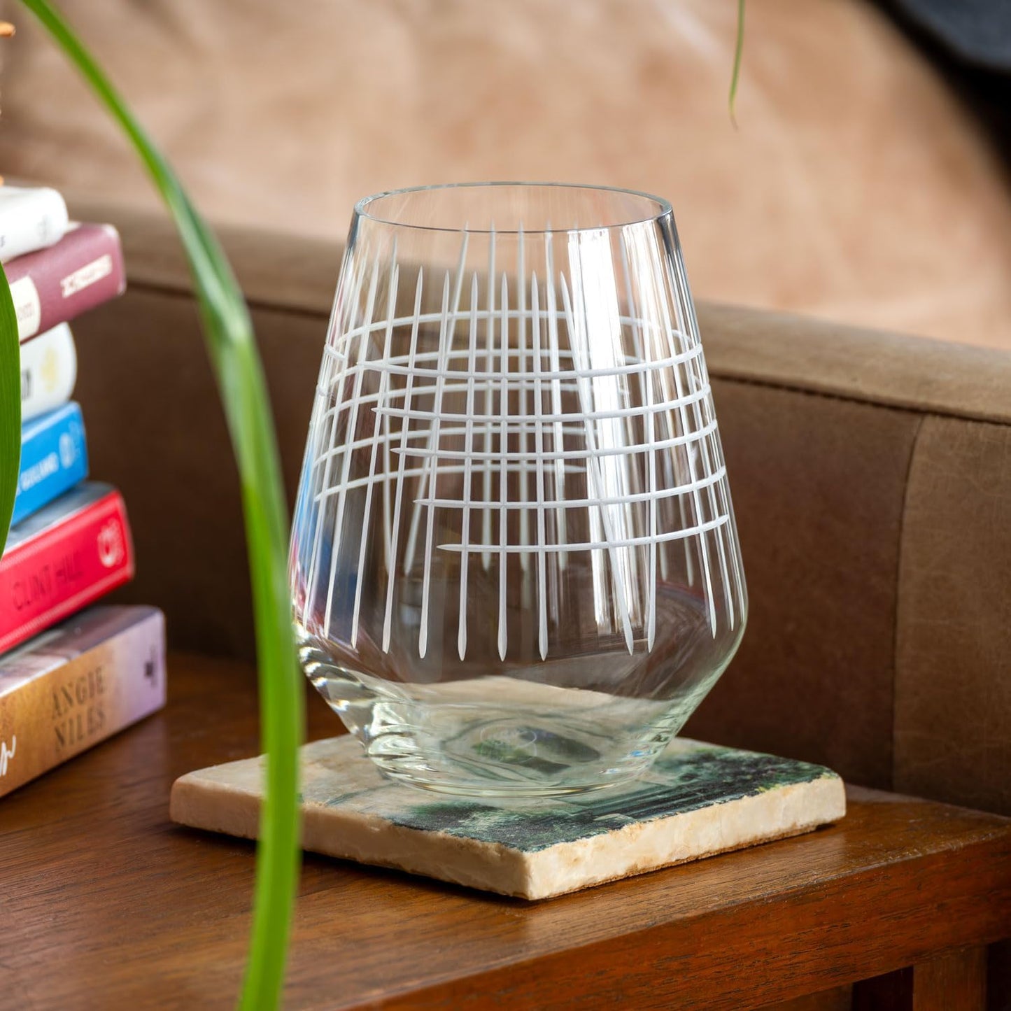 Rolf Glass Matchstick Stemless Wine Tumbler 18 ounce - Stemless Wine Glasses Set of 2 – Lead-Free Crystal Glass - Etched Tumbler Glasses - Made in the USA