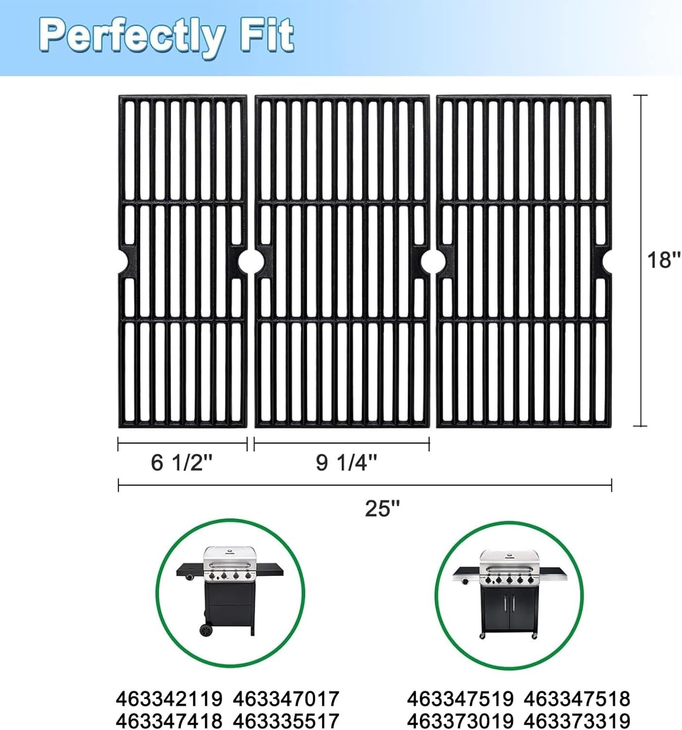 Adviace Grill Grates for Charbroil Performance 463347017, 463335517, 463342119, 463347518, 463347519, Cast Iron Grates Replacement Parts for Char-Broil G470-0002-W1, G470-0003-W1