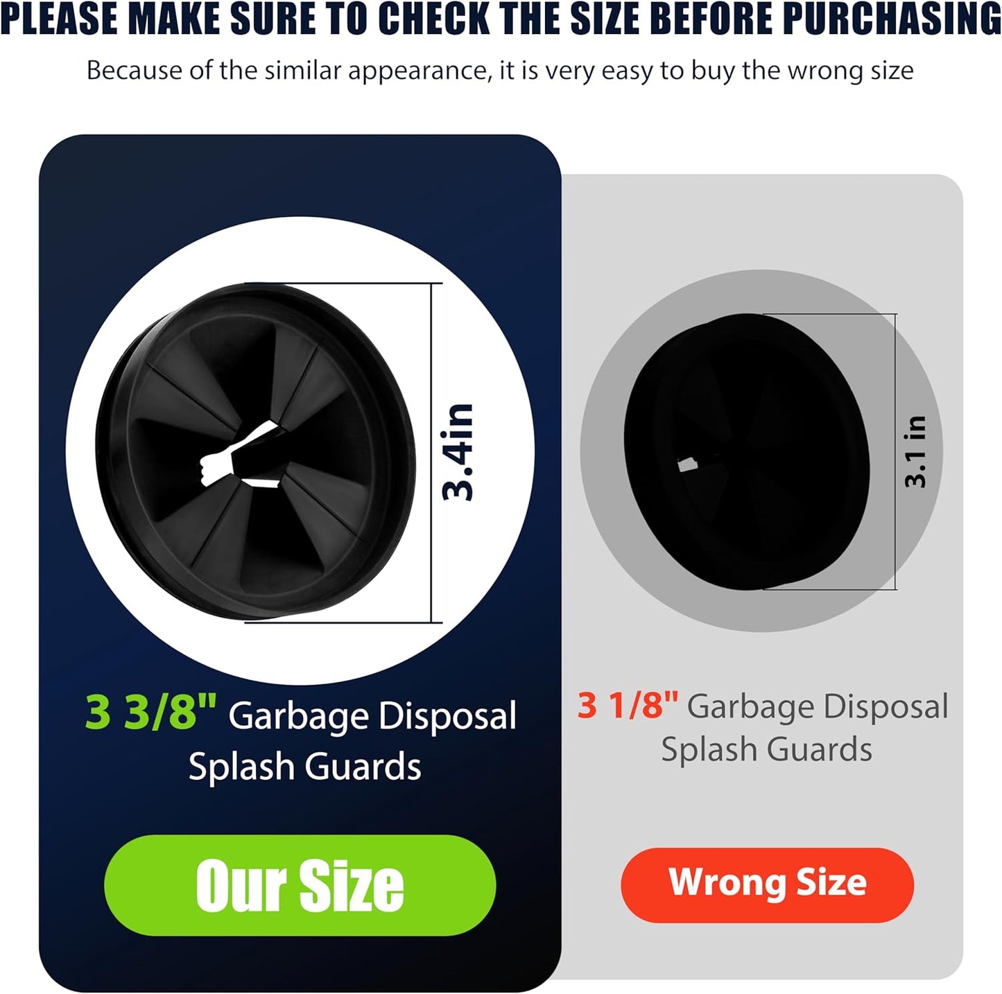 3 3/8" Garbage Disposal Splash Guards Sink Baffle QCB-AM Replacement for InSinkErator Evolution Series, Upgraded Funmit Removable Quiet Collar Drain Plugs, Garbage Disposer Accessories, Black