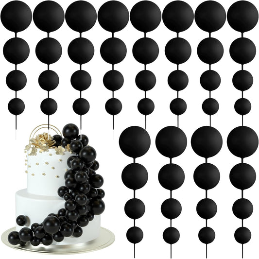 48 Pcs Balls Cake Topper Decorations Balloon Cupcake Toppers Foam Cake Topper Balls Cake Balls Decorations for Birthday Party Wedding Anniversary Cake Decorating (Black)