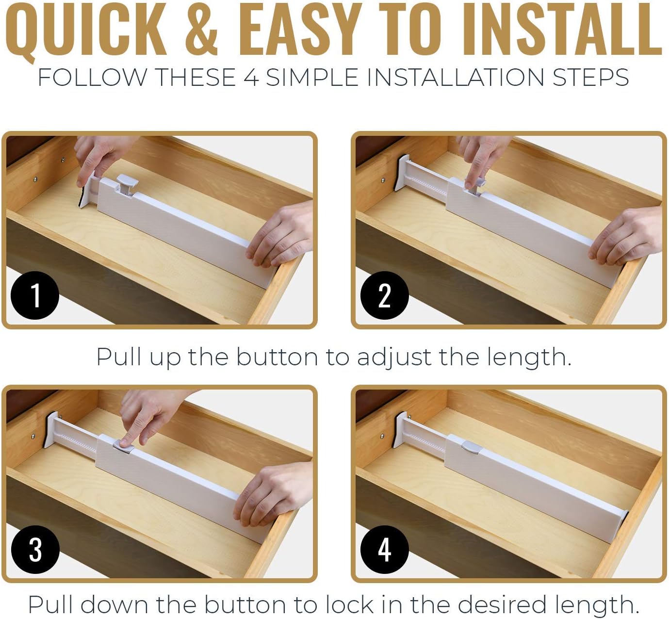 RAPTUROUS Adjustable Deep Drawer Divider – 5" Tall, Expandable 13-22", 10-Pack, Non-Slip Drawer Dividers for Clothes, Dresser, Kitchen & Office Organization (White)