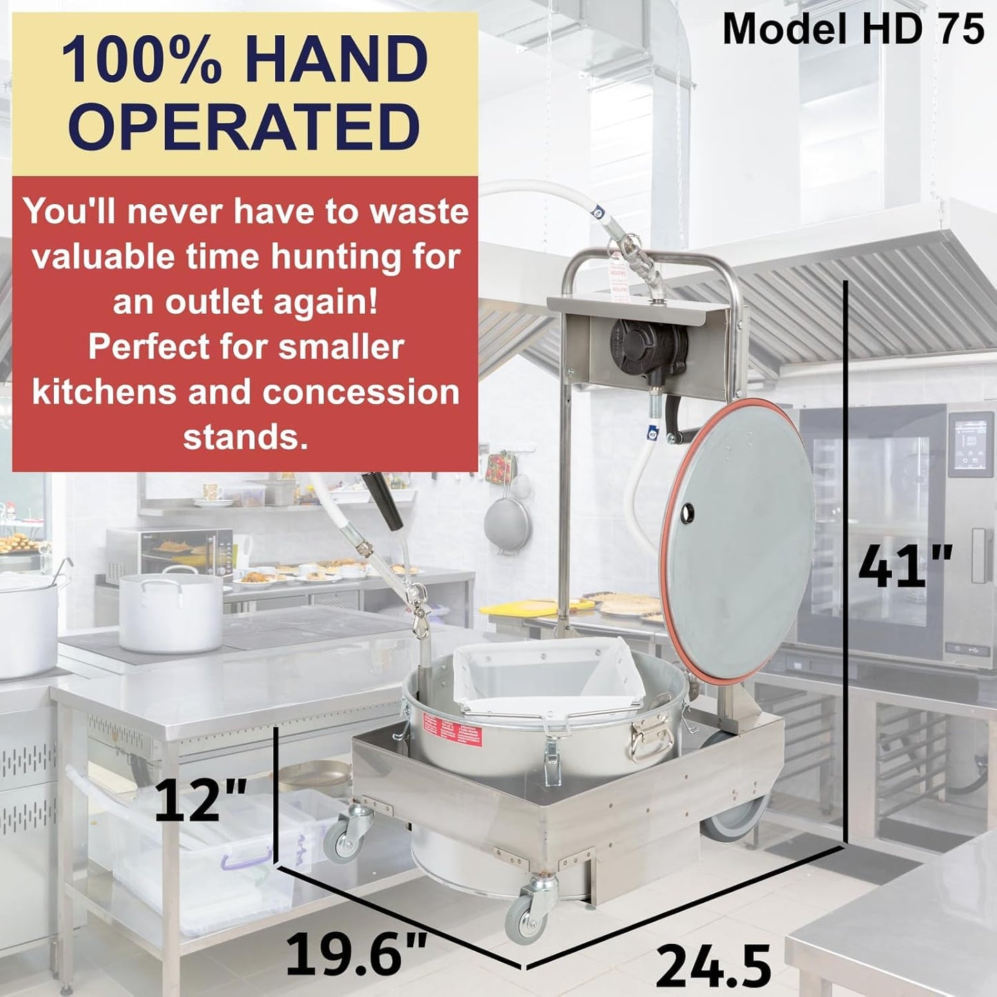 MirOil 75HD Fryer Oil Filter Machine w/Discard Trolley & Hand Operated Pump, Filtration System for Deep Fryer for Catering, Restaurant & Food Trucks, Portable Oil Filter Machine for 75lb Fryer Grease